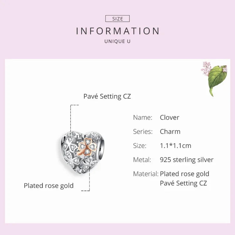 Accessoires de bracelet DIY en argent sterling 925 en forme de cœur, perles et trèfle à quatre feuilles creux, SCC1248