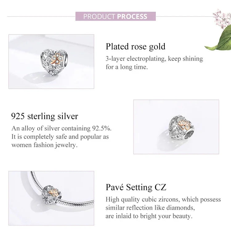 Accessoires de bracelet DIY en argent sterling 925 en forme de cœur, perles et trèfle à quatre feuilles creux, SCC1248