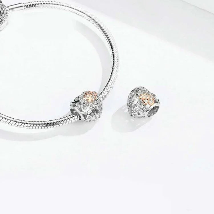 Accessoires de bracelet DIY en argent sterling 925 en forme de cœur, perles et trèfle à quatre feuilles creux, SCC1248