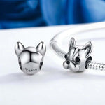 Perles bouledogue en argent sterling S925, série animale