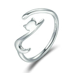 Bague ouverte de mode en argent sterling chat coquin, SCR220-B, SCR220