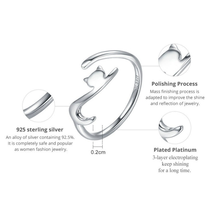 Bague ouverte de mode en argent sterling chat coquin, SCR220-B, SCR220