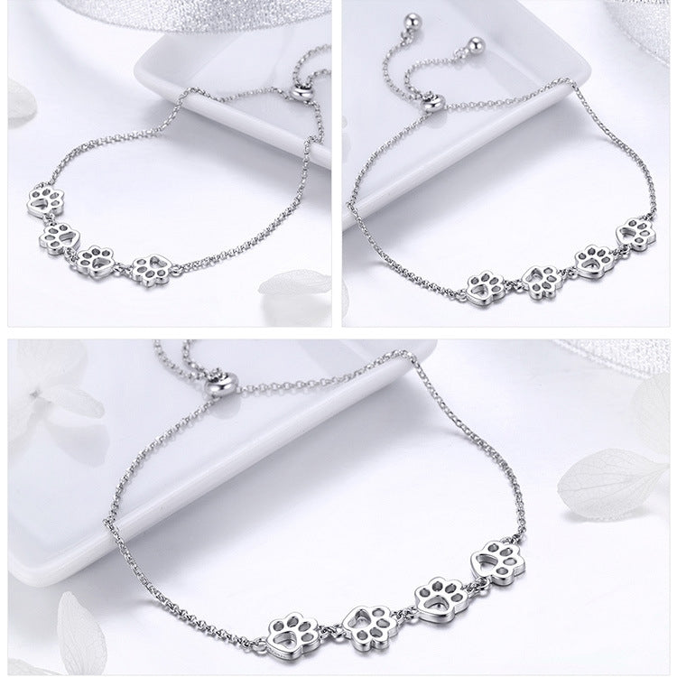 Bracelet mignon à empreintes de pattes d'animaux en argent sterling S925, SCB096