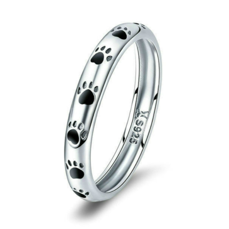 Bague Empreinte de Patte en Argent Sterling S925 Goutte d'Huile, 5, 6, 7, 8, 9