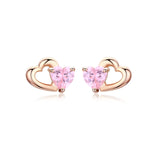 Boucles d'oreilles en argent sterling avec zircon, plaquées or rose en forme de cœur, SCE090-C