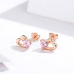 Boucles d'oreilles en argent sterling avec zircon, plaquées or rose en forme de cœur, SCE090-C