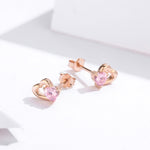 Boucles d'oreilles en argent sterling avec zircon, plaquées or rose en forme de cœur, SCE090-C