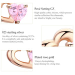 Boucles d'oreilles en argent sterling avec zircon, plaquées or rose en forme de cœur, SCE090-C