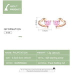 Boucles d'oreilles en argent sterling avec zircon, plaquées or rose en forme de cœur, SCE090-C