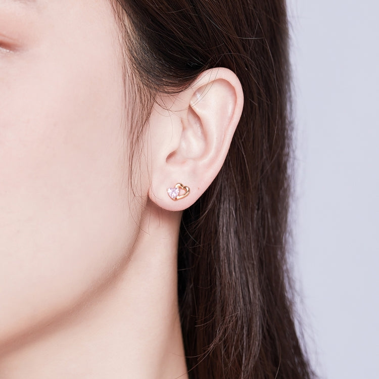Boucles d'oreilles en argent sterling avec zircon, plaquées or rose en forme de cœur, SCE090-C