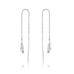 Boucles d'oreilles longues en argent sterling plaqué platine motif plume, pour fille, SCE786