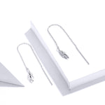 Boucles d'oreilles longues en argent sterling plaqué platine motif plume, pour fille, SCE786