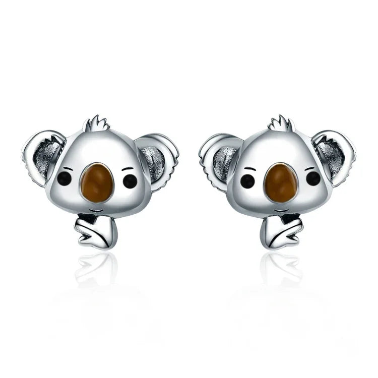 Boucles d'oreilles Koala en argent sterling avec pierres précieuses pour femmes, SCE381