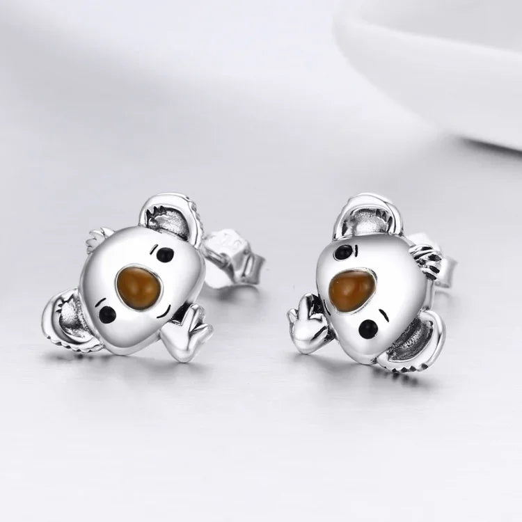 Boucles d'oreilles Koala en argent sterling avec pierres précieuses pour femmes, SCE381