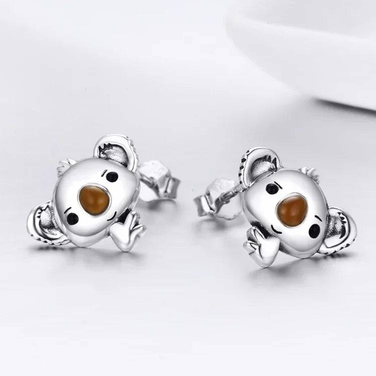 Boucles d'oreilles Koala en argent sterling avec pierres précieuses pour femmes, SCE381