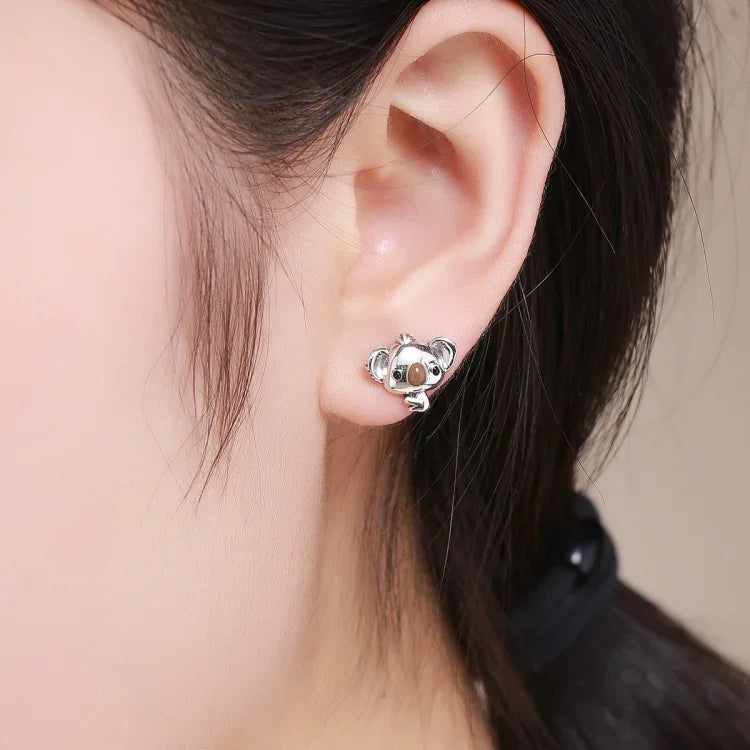 Boucles d'oreilles Koala en argent sterling avec pierres précieuses pour femmes, SCE381