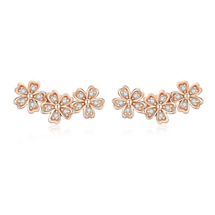 Fleurs Zircon Boucles d'oreilles Argent Sterling Boucles d'oreilles Femme Boucles d'oreilles Simples, Or Rose, Blanc