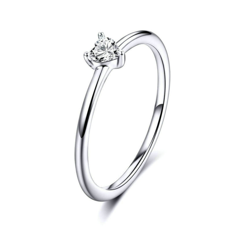 Bague en argent sterling S925 plaquée platine avec cœur transparent, taille 6 US, taille 7 US, taille 8 US
