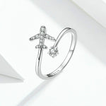Bague en argent sterling 925, avion, zircon, ouverte, plaquée or blanc, SCR623