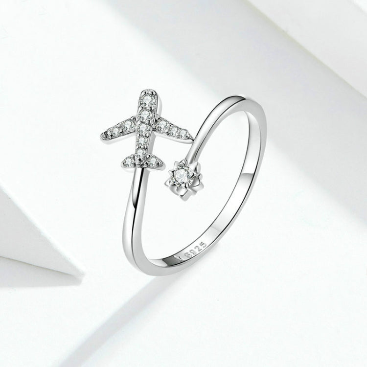 Bague en argent sterling 925, avion, zircon, ouverte, plaquée or blanc, SCR623