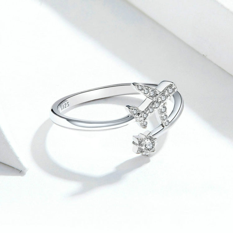 Bague en argent sterling 925, avion, zircon, ouverte, plaquée or blanc, SCR623