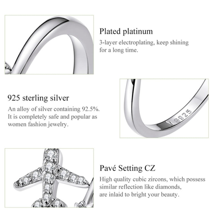 Bague en argent sterling 925, avion, zircon, ouverte, plaquée or blanc, SCR623
