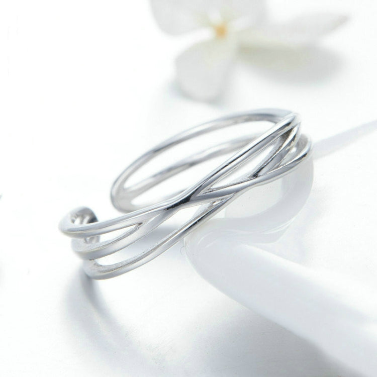 Bague en Argent Sterling S925 Plaqué Platine, Bague Ouverte Style Simple et Tendance, SCR483