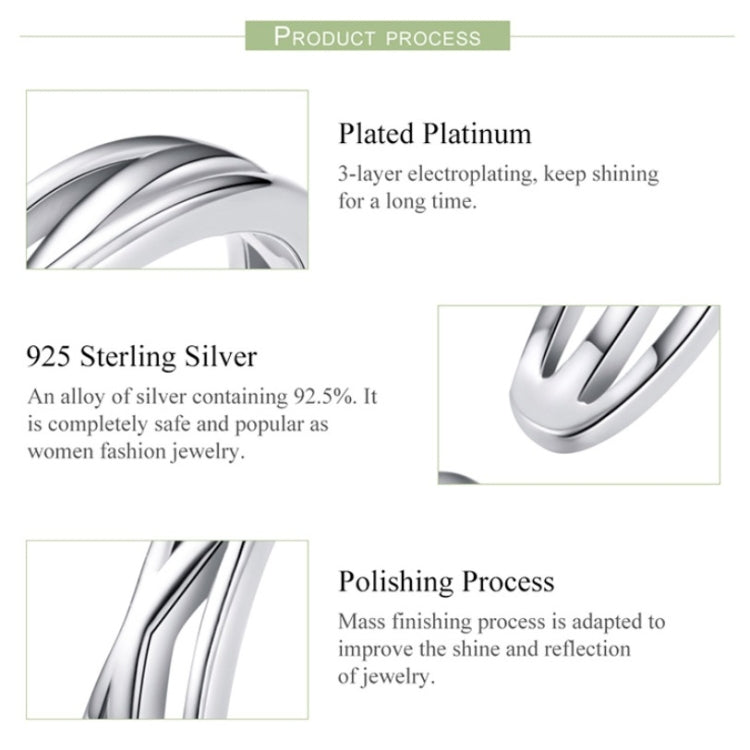 Bague en Argent Sterling S925 Plaqué Platine, Bague Ouverte Style Simple et Tendance, SCR483