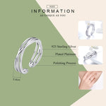 Bague en Argent Sterling S925 Plaqué Platine, Bague Ouverte Style Simple et Tendance, SCR483