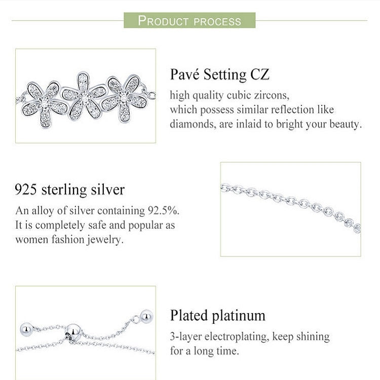 Bracelet en argent sterling S925 pour femme, motif marguerite, SCB084