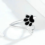 Bague Ouverte Femme S925 en Argent Sterling Motif Patte d'Animal Goutte à Goutte