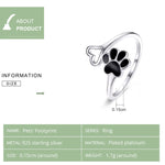 Bague Ouverte Femme S925 en Argent Sterling Motif Patte d'Animal Goutte à Goutte