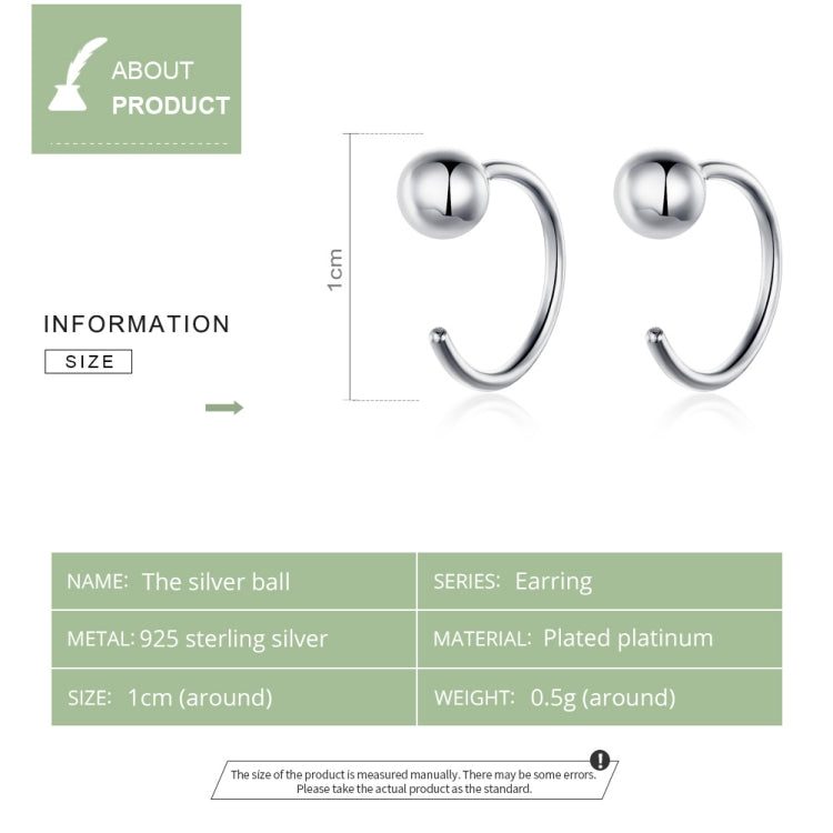 Boucles d'oreilles en argent sterling simples plaquées platine Boucles d'oreilles petite boule de tempérament, SCE782-A