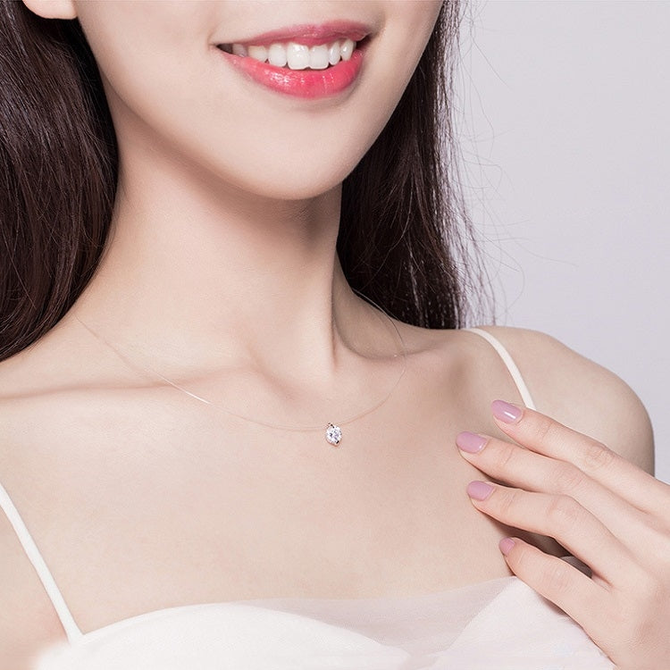 Invisible Fish Line Necklace Zircon Pendant S925 Sterling Silver Necklace, SCN332