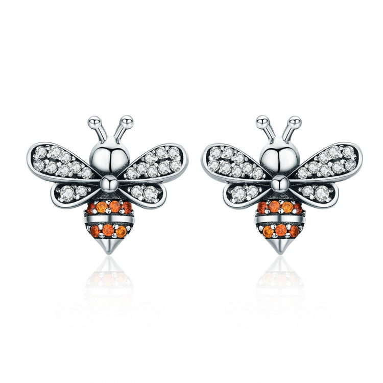 Boucles d'oreilles en argent sterling S925, abeille incrustée, pour femme, blanc, or