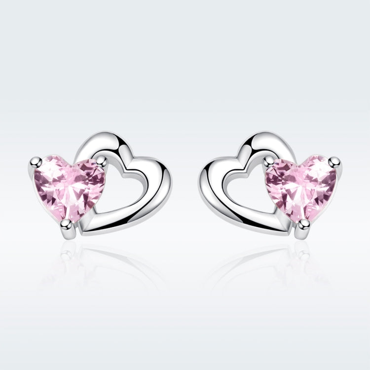 Boucles d'oreilles en argent sterling S925 en forme de cœur avec pierres précieuses, SCE090