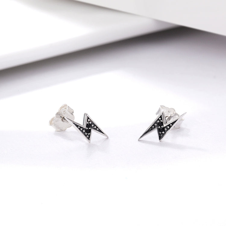 Boucles d'oreilles clous en argent sterling S925, motif éclair avec diamant pour femme, SCE156