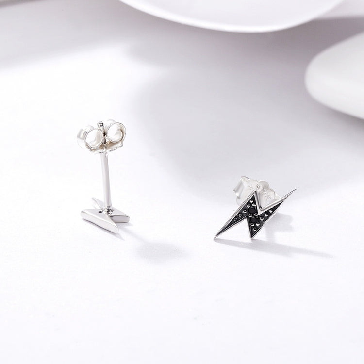 Boucles d'oreilles clous en argent sterling S925, motif éclair avec diamant pour femme, SCE156