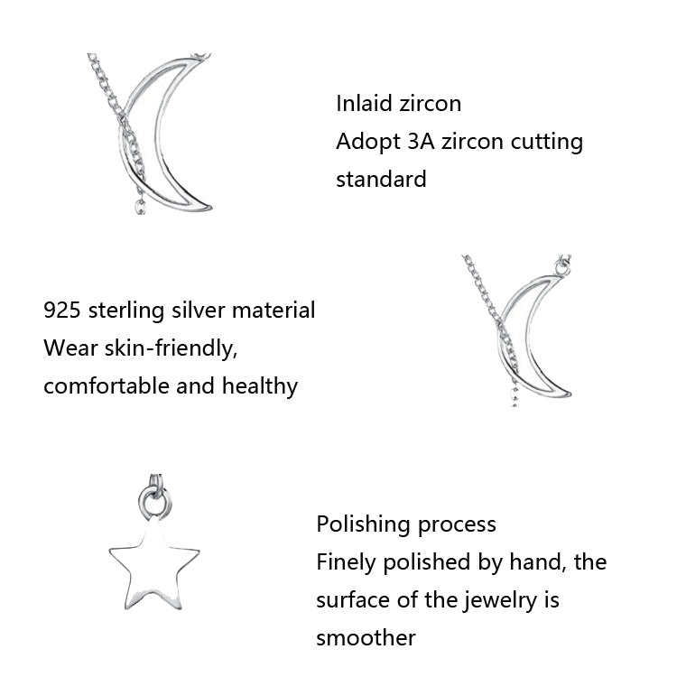 Collier Étoiles Lune en Argent Sterling S925, SCN108