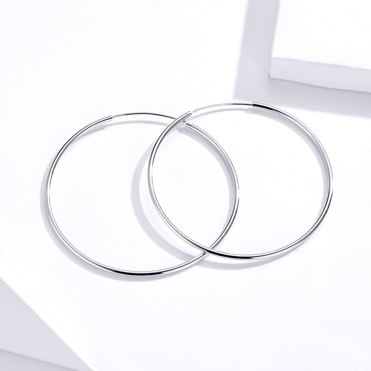 Grandes boucles d'oreilles cercle simples en argent sterling plaqué platine S925, SCE711