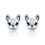 Boucles d'oreilles animaux en argent sterling S925, boucles d'oreilles en argent uni avec bouledogue, SCE283
