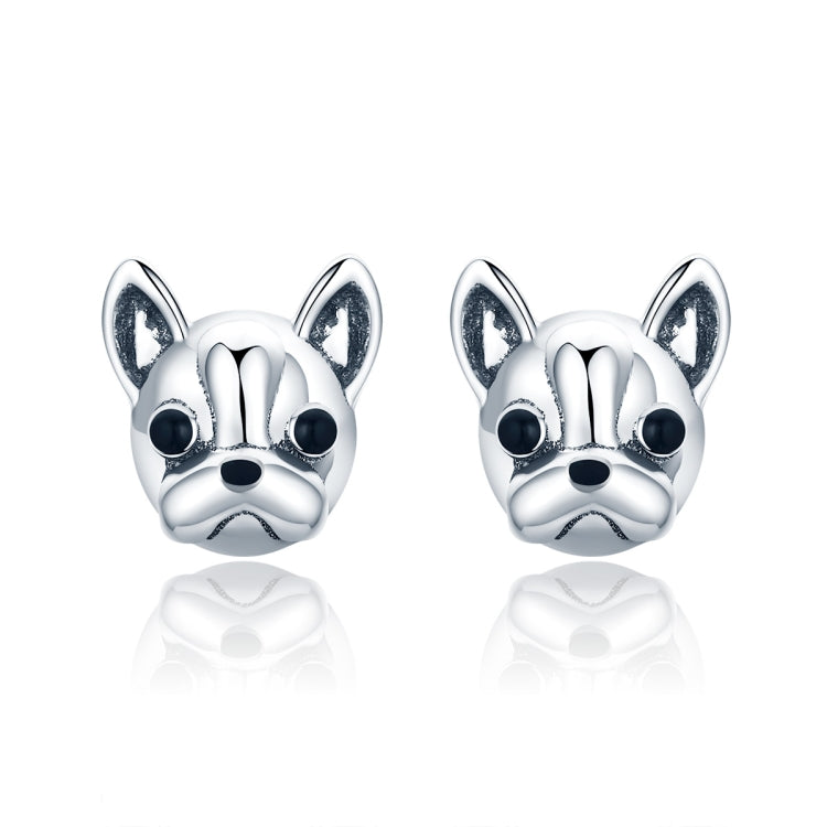 Boucles d'oreilles animaux en argent sterling S925, boucles d'oreilles en argent uni avec bouledogue, SCE283