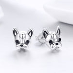 Boucles d'oreilles animaux en argent sterling S925, boucles d'oreilles en argent uni avec bouledogue, SCE283
