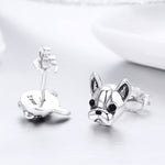 Boucles d'oreilles animaux en argent sterling S925, boucles d'oreilles en argent uni avec bouledogue, SCE283