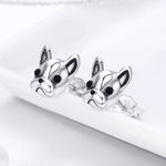 Boucles d'oreilles animaux en argent sterling S925, boucles d'oreilles en argent uni avec bouledogue, SCE283