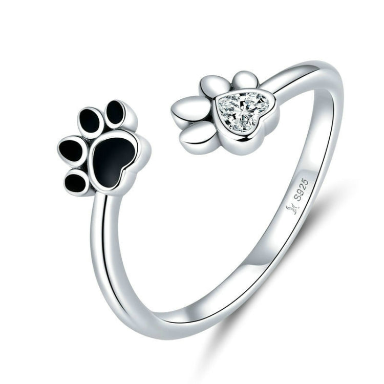 Bague ouverte ajustable en argent sterling S925, motif patte d'animal, avec anneau noir dégoulinant, SCR605