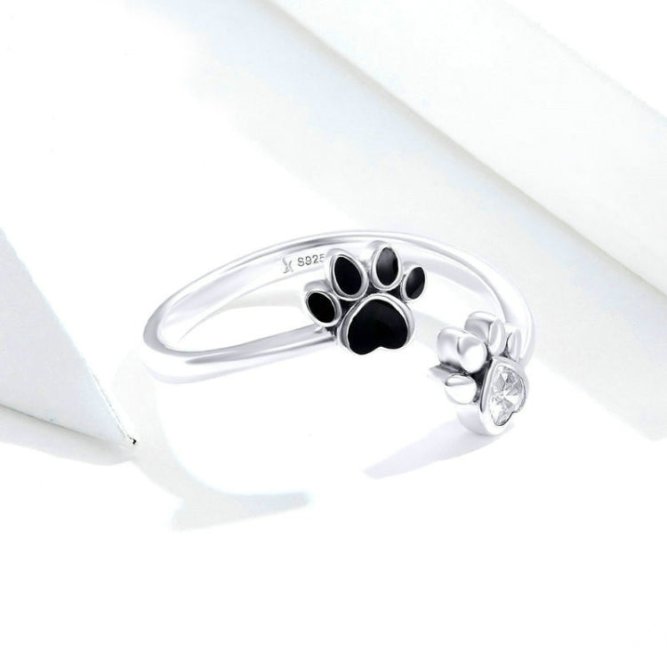 Bague ouverte ajustable en argent sterling S925, motif patte d'animal, avec anneau noir dégoulinant, SCR605