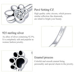 Bague ouverte ajustable en argent sterling S925, motif patte d'animal, avec anneau noir dégoulinant, SCR605
