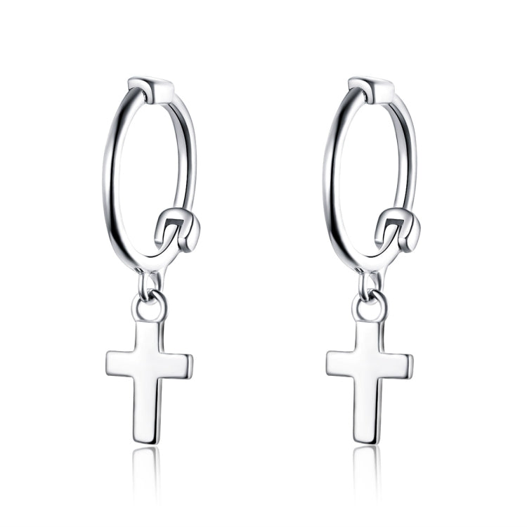 Boucles d'oreilles Croix en Argent Sterling S925 Plaqué Platine, Boucles d'oreilles Simples pour Hommes et Femmes, SCE547