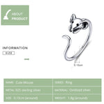 Bague ouverte en argent sterling S925, motif rat du zodiaque chinois du Nouvel An, SCR632